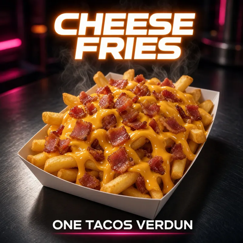 Frites cheddar et lardons en barquette, One Tacos Verdun