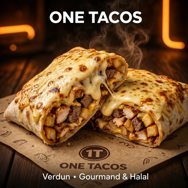 Tacos gratiné coupé en deux, One Tacos Verdun, gourmand et halal